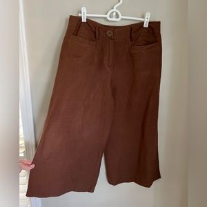LARRY LEVINE| Brown Linen Blend Cropped Wide Flare Pants size 10